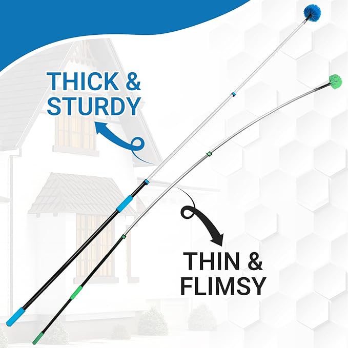 20FT High Ceiling Fan Duster with 5-12FT Extension Pole Extendable Reusable Cobweb and Bendable Feather Duster Kit for Cleaning Spiderweb and Dust