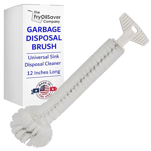 Universal Garbage Disposal Cleaner and Deodorizer 12 Long Sink &amp Drain Brush Cleaner for Eliminating Residues &amp Odor Sturdy T-Grip Handle USA Made Sink Disposal Cleaning Brush by FryOilSav