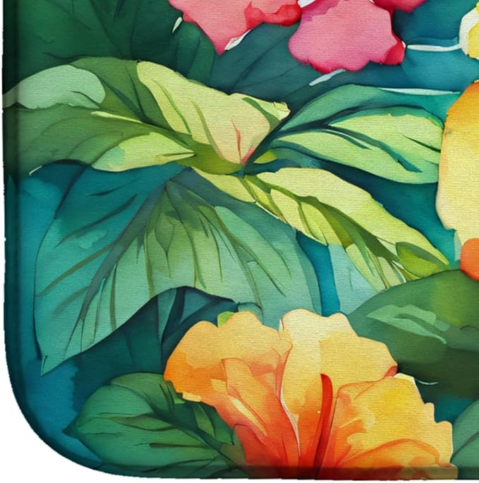 Caroline's Treasures DAC1641DDM Hawaii Hawaiian Hibiscus in Watercolor Dish Drying Mat Absorbent Dish Drying Mat Pad for Kitchen Counter Dish Drainer Mat for Countertop 14 x 21 Multicolor