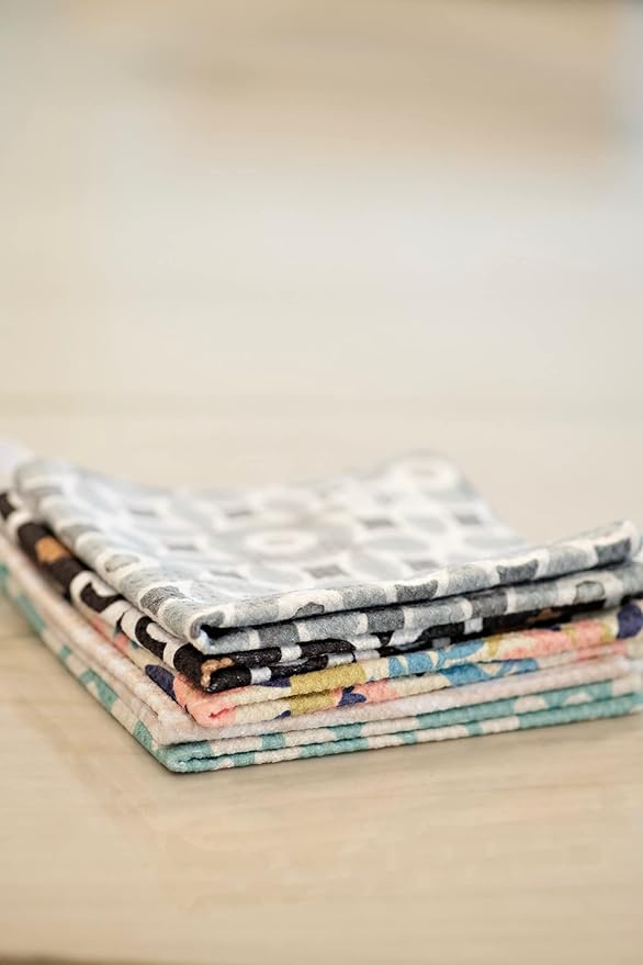 Waffle Weave Dish Cloths || 5 Pack || Highly Absorbent || Double Sided || Soft Premium Microfiber Cleaning Cloth || 12x12 inches (Floral)