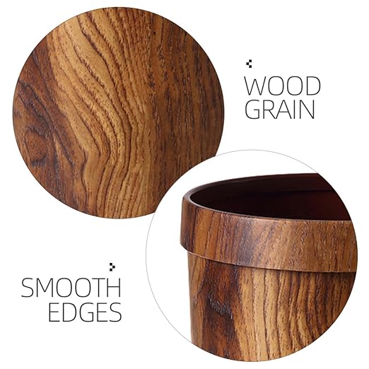 Wakauto Wood Grain Trash Can 14L Plastic Garbage Container with Press Ring Lid for Hotel Rooms Office and Living Room Wastebasket