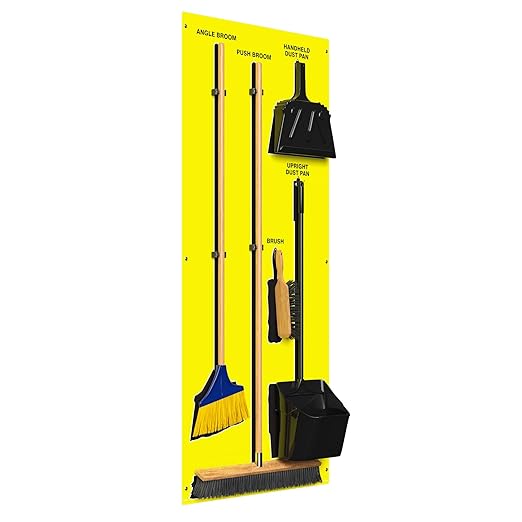 Clean &amp Sweep 5S Shadow Board/Wall Mount Broom Holder 68 x 30 Board 5S Cleaning Station - with Broom and Dustpan Set Included Made in The USA by AccuformNMC Yellow/Black PSB116YLBK