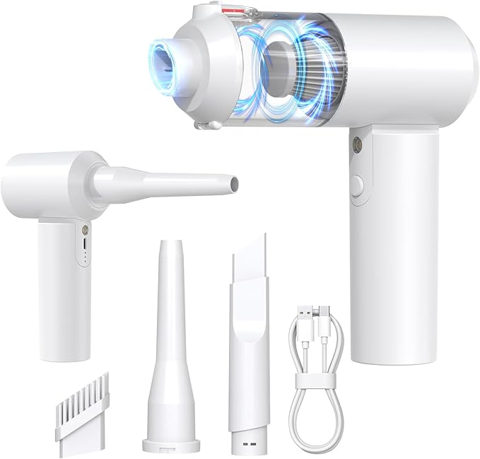 Car Vacuum Cordless: 12000Pa 2 in 1 Handheld Vacuum &amp Blower - Hand Vacuum Portable Cordless with Led Light Multi-Nozzles for Car Home Office Pet Hair White