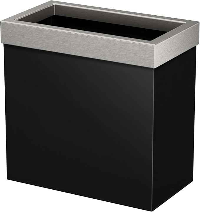 Gatco Small Bathroom Trash Can with Lid Rectangle 3 Gallon Stainless Steel Wastebasket Under Sink Matte Black and Satin Nickel for Bathroom Bedroom Office (1918SN)