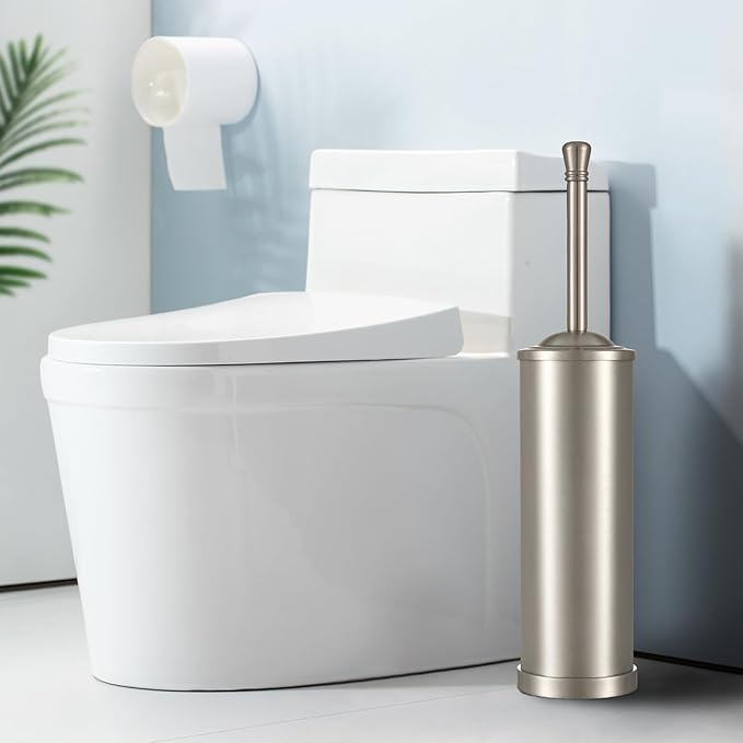 Brushed Nickel Toilet Brush and Holder Set304 Stainless Steel Toilet Bowl Brush and Holder for BathroomSilver Heavy Duty Toilet BrushDurable Scrubbing BristlesSplash ResistantLong Handle