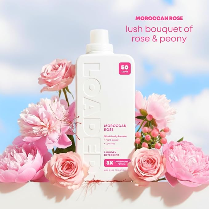 Loaded Laundry Detergent Luxury Cologne Scented | 50 Loads | Rose Petals &amp Peony | Skin-Friendly &amp Plant-Based | Made in USA | 32 oz