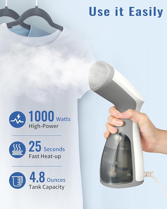 BEAUTURAL Steamer for Clothes Portable and Handheld Garment Wrinkle Remover Fast 25s Heat-up 120V Only (Not for 220V Europe)
