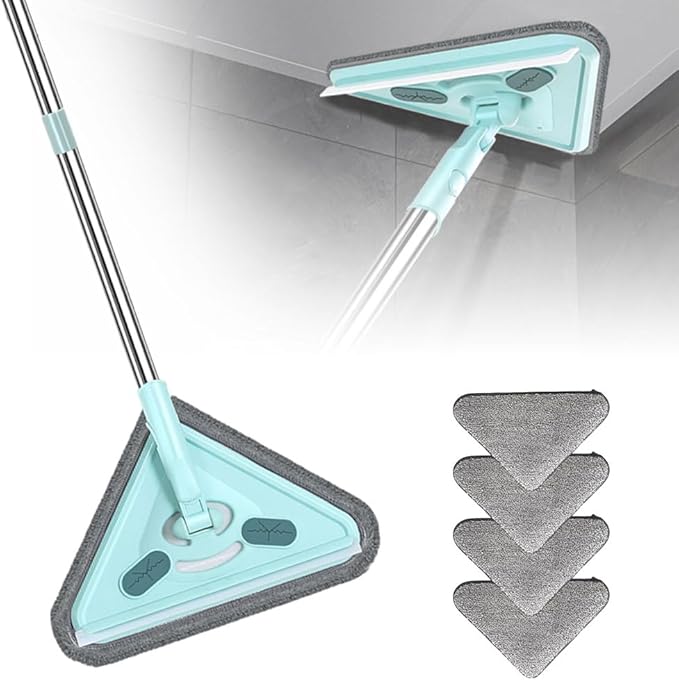 Multifunctional Triangle Mop with Long Handle 360 Rotatable Adjustable Cleaning Mop for Wall Ceiling Window Floor (with 4 Cloth 1M)