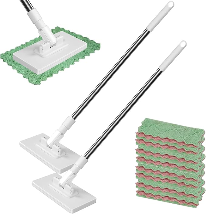 39 Fregona Antipolvo Desechable Mopa Con Paño Desechable Fregona Antipolvo Desechable Con 4 Paños Reutilizables Flat with Disposable Pads Dust with Handle Multi Surface Floor Mopping (2Set)