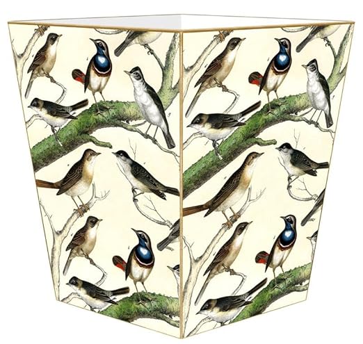 Vintage Birds on Branches Wastepaper Basket Decoupage Wood Flat Top Wastebasket for Kitchen Bathroom Bedroom Living Room Handmade Made in the USA décor home décor accents decorative stora