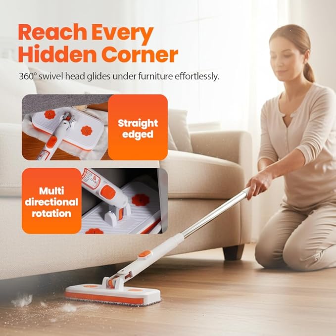 Convenient Cloth Changing Mini Mop No-Touch Dirty Cleaning Flat Dust Mop Rotating Automatic Cloth Changing Mop for House Wall Bathroom Toilet Corners Door Window (White-1pcs)