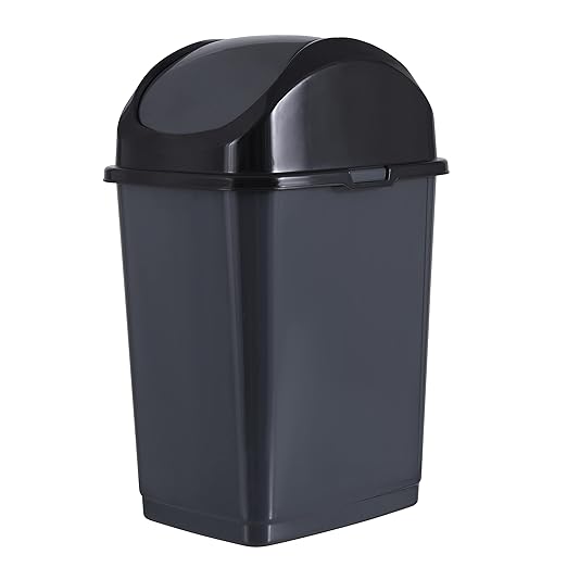Superio Medium Trash Can with Lid 4.5 Gallon Plastic Swing Top Garbage Can Slim Waste Bin for Under Sink/Cabinet Laundry Room Kitchen Office Bedroom Bathroom College Dorm 18 Qt Grey
