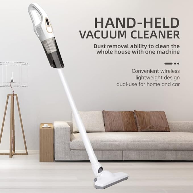 Aoun Lightweight Quiet Cordless Vacuum Cleaner Powerful Suction Stick Rechargeable Cleaners with HEPA Filter Upright Cleaner for Pet Hair Hardwood Floors Carpet (White)