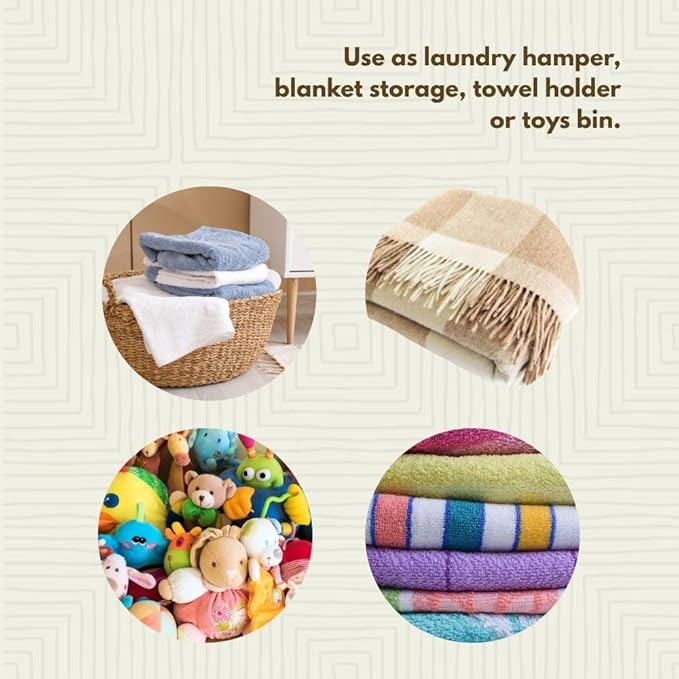 Wicker Storage Basket Handwoven African Basket 12 Inch Wide 14 Inch Tall Colorful Pattern on Beige
