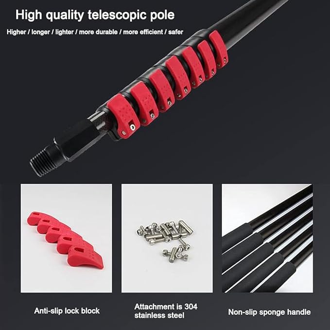 High-Strength Carbon Fiber Retractable High-Altitude Cleaning Window Cleaning Brush Solar Panel Cleaning Brush Window Cleaning Pole Water Fed Brush (Size:7.2m/24FT)