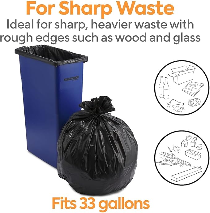 Professional 30-33 Gallon Trash Bag 33 x 39 Low Density 1.35 mil Black 150 Bags/Box