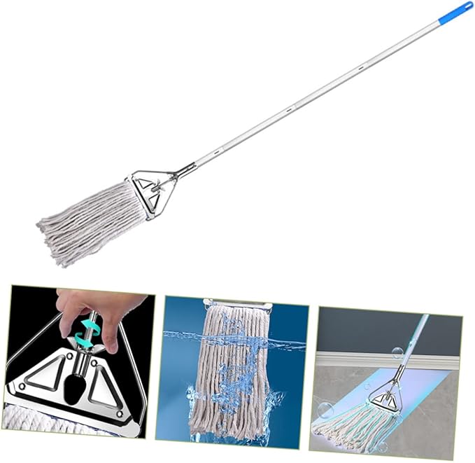 FRCOLOR Heavy Duty Cotton Mop with Long Handle Wet Dry Mop for Home Durable Wear Floor Cleaning Tool for Hardwood Tile and Floors Easy to Use