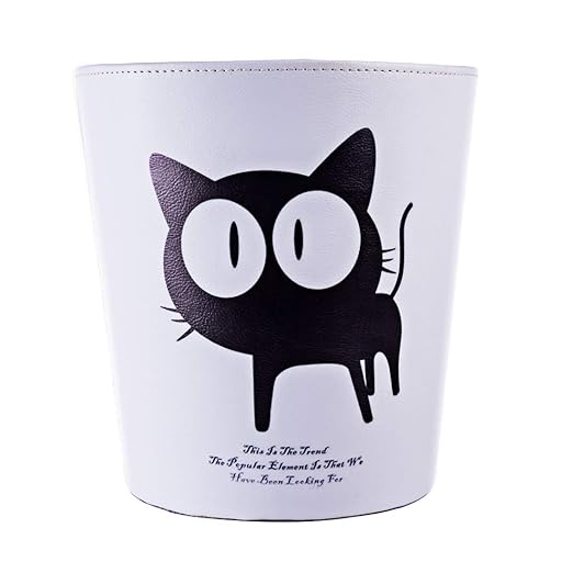 10L/2.64 Gallon Trash Can Decorative Waste Basket PU Leather Waste Paper Basket Waterproof Garbage Can for Bathroom Bedroom Office Kitchen and Living Room - Cat-1