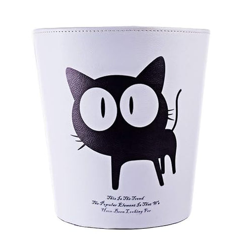 10L/2.64 Gallon Trash Can Decorative Waste Basket PU Leather Waste Paper Basket Waterproof Garbage Can for Bathroom Bedroom Office Kitchen and Living Room - Cat-1