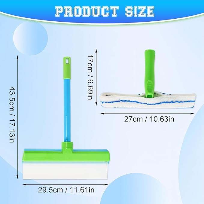 Window Cleaning Kit Window Squeegee Recyclable Silicone Window Squeegee Kit 3 in 1 Glass Cleaning Tool with Rotatable Rubber Microfiber Scrubber (1 Set)