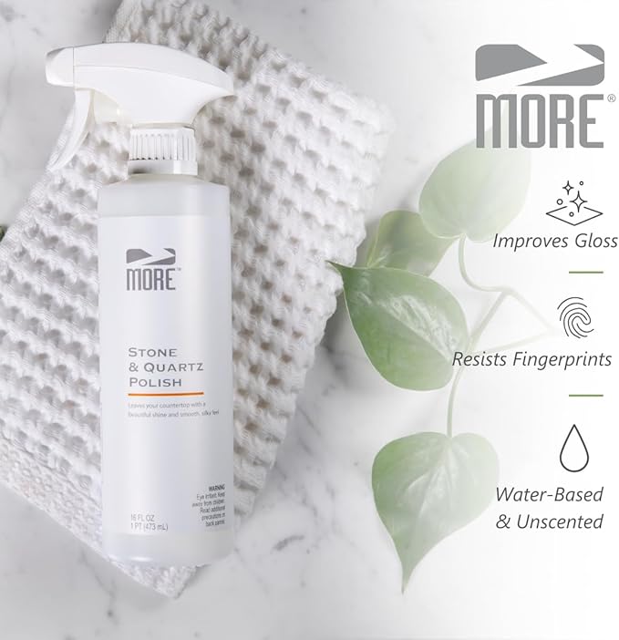 MORE - Stone &amp Quartz Polish - For Granite Marble &amp Natural Stone Countertops - Spray &amp Wipe Streak-Free - Water-Based Formula - Marble &amp Granite Polish - For Indoor &amp Outdoor St