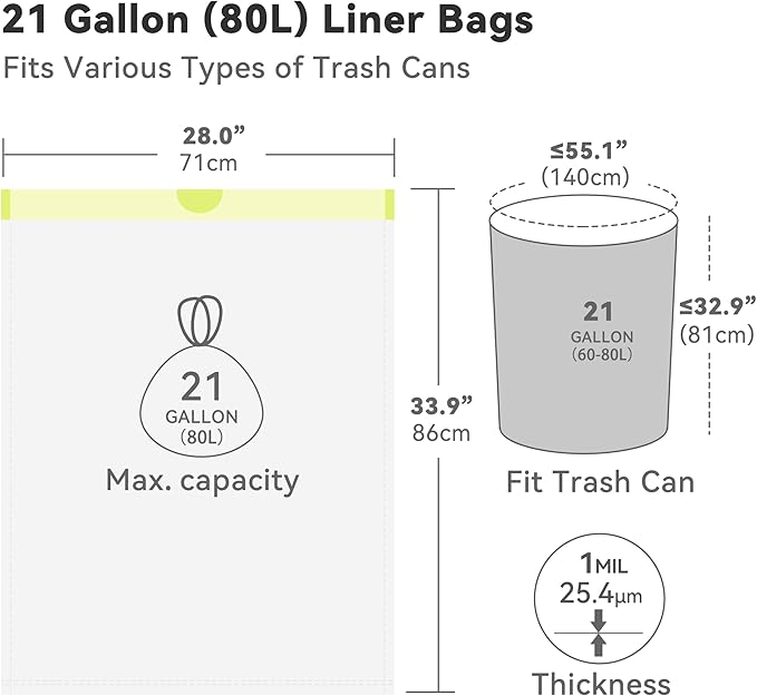 Ninestars Extra Strong White Trash Bags with Drawstring Multiple Sizes 90 Count Kitchen Drawstring trash bags 90 Trash Bags (21 gallon 90 ct)