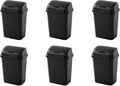 Sterilite 7.8 Gallon SwingTop Wastebasket with Lid Medium Sized Plastic Trash Can for the Kitchen with Swinging Lid Black 6-Pack