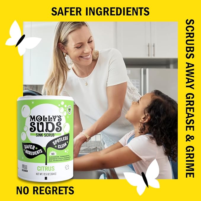 Molly's Suds Sink and All Purpose SCRUB | Gently Removes Stains Scrubs Away Grease &amp Gime Buffs out Scratches | Plant and Mineral Based | 2 Pack Citrus Scent