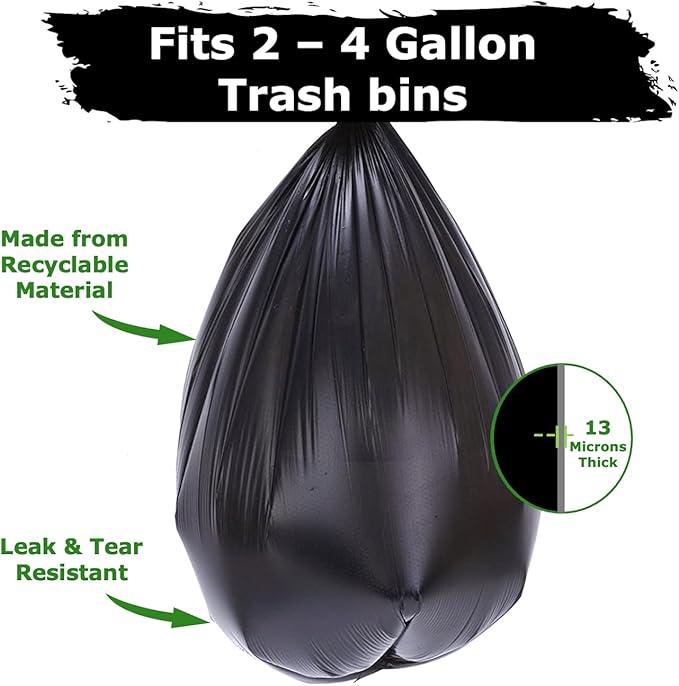 2-4 Gallon Small Black Trash Bags (440 Bags) Bathroom Garbage Bags Plastic Wastebasket Can Liners 2 Gallon 3 Gallon 4 Gallon Trash Bag for Home and Office Bins(440 Count)