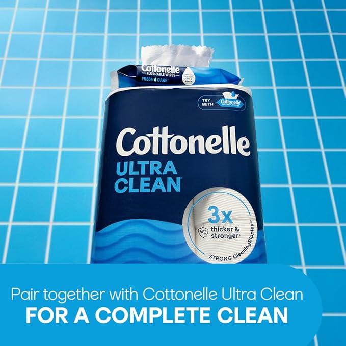 Cottonelle Ultra Clean Toilet Paper with Active CleaningRipples Texture 1-Ply Strong Bath Tissue 24 Family Mega Rolls = 132 Regular (4 Packs of 6) White