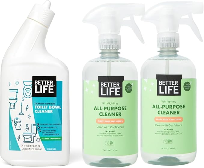 Better Life Toilet Bowl Cleaner 1- Pack + All Purpose Cleaner 24 Oz 2-Pack Clary Sage and Citrus