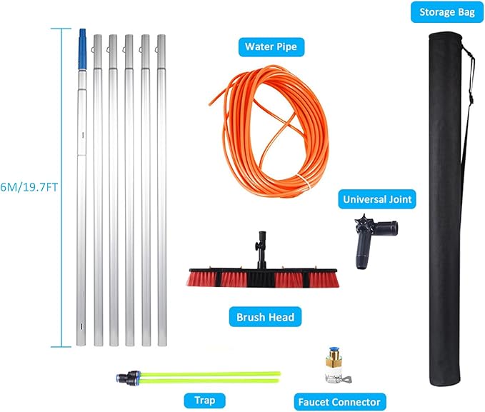 Solar Panel Cleaning Brush Kit 5 12m Water Fed Pole with 30/50cm Water Brush for Outdoor Window Cleaning Professional Window Cleaning Solution