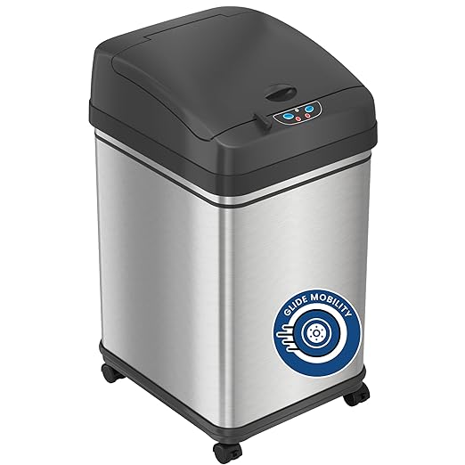 iTouchless Glide 8 Gallon Pet-Proof Sensor Trash Can with Wheels and Odor Control Stainless Steel Kitchen Garbage Bin Stops Dogs and Cats Getting in