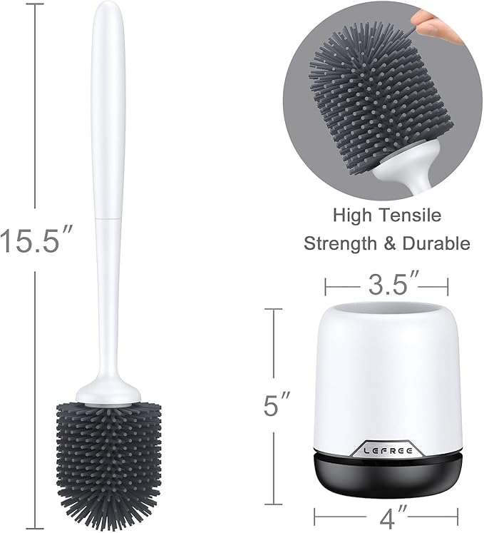 Lefree Toilet Brush Set with Ventilated Holder - 3 Packs Silicone Toilet Bowl Brush - Floor Standing &amp Wall Mounted Scrubber
