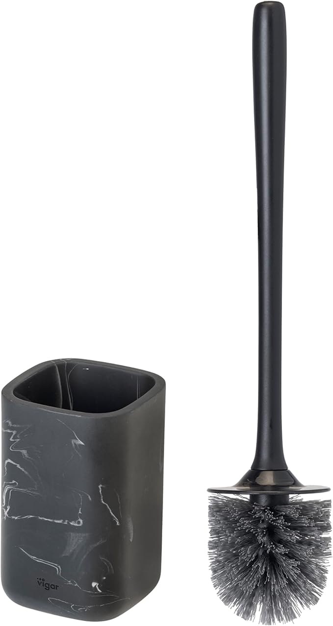 Vigar Zense Toilet Brush and Holder Set Toilet Bowl Brush with Polyresin Stone Holder Bathroom Sets for Bathroom Decor and Accessories Black Marble