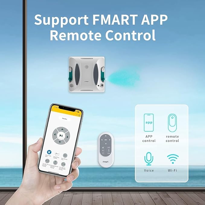 FMART W6 Window Cleaner Robot Double-Sided Spray Water 3800Pa Strong Suction Smart Window Cleaning Robot APP&ampRemote Control Robot Suitable for Outdoor/Indoor High Rise Windows