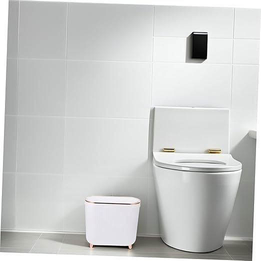 Garneck Narrow Bathroom Trash Can with Lid Space-Saving Plastic Wastebasket for Home Office Hotel Odor-Sealing Lid Modern Style Garbage Bin for Restroom and Toilet