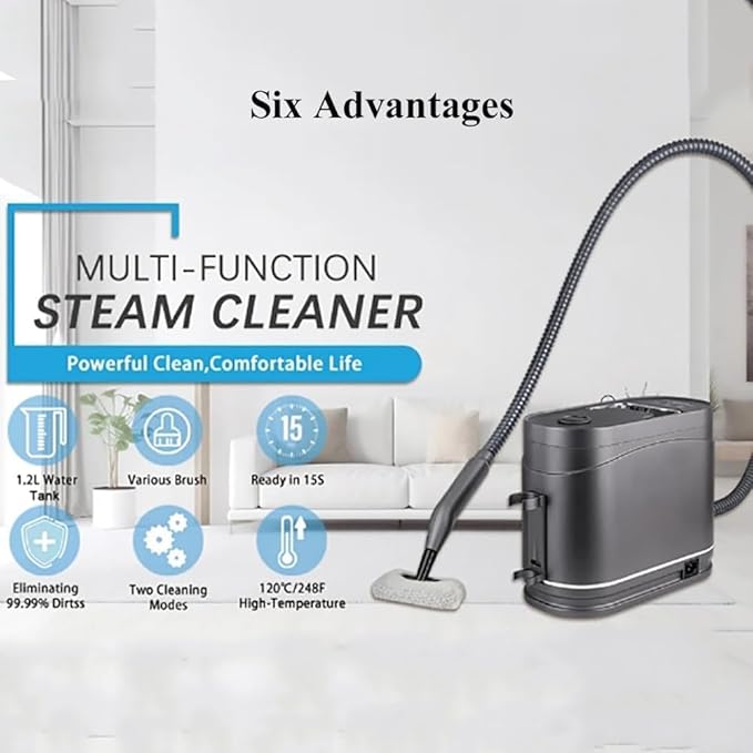 Handheld Steam Cleaner High-temperature and High-pressure Steam Cleaning Machine 15+S Instant Heating 1200ML Water Tank with 8 Pcs Accessories for Kitchen Home Furniture and Car