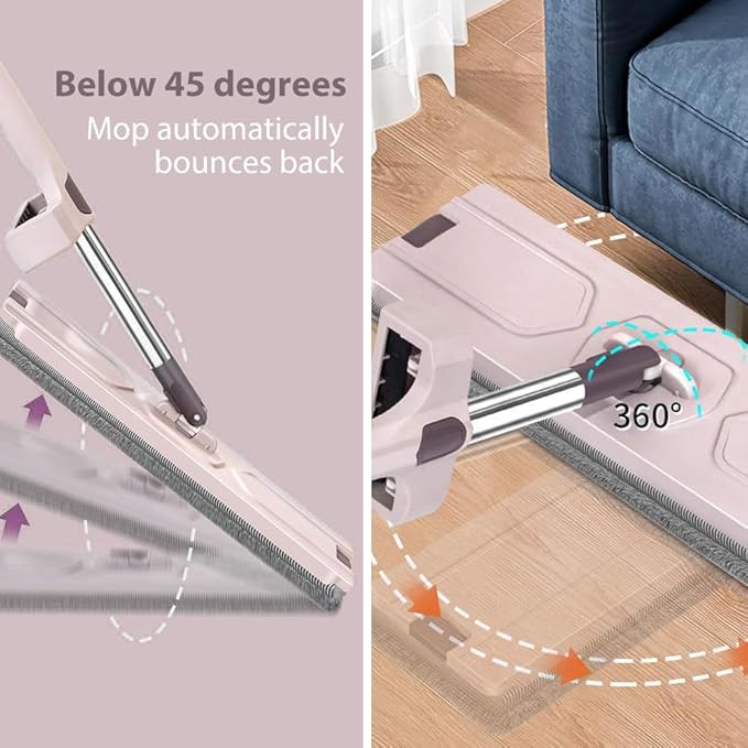 Lazy Person's Self-Washing Flat Mop 360° Rotatable Adjustable Cleaning Mop Hands-Free Flat Floor Mop Wet and Dry Mop Self Wringing Flat Mop Microfiber Mops for Floor Cleaning (With 2 Cloth 42*12CM)