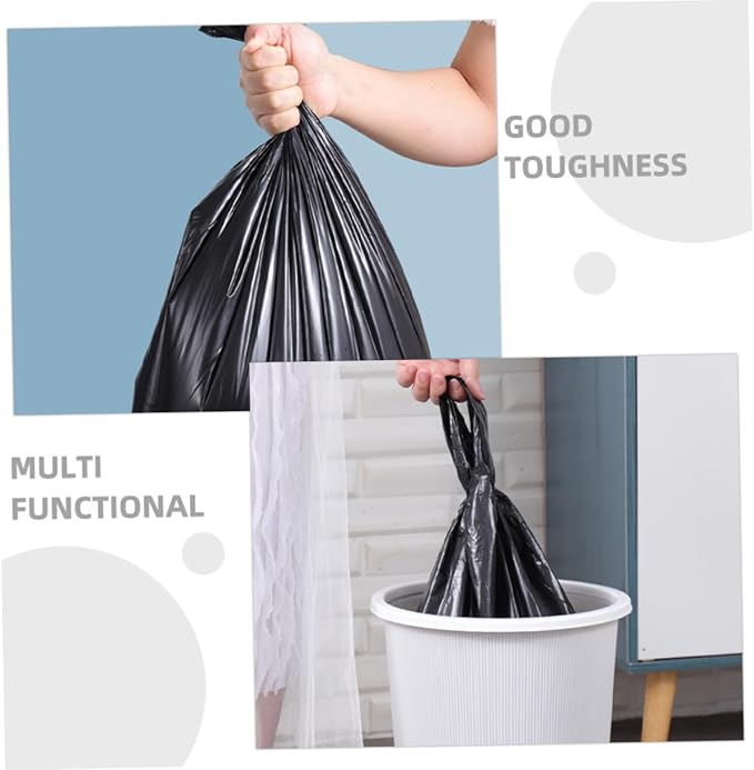 200pcs Thickened Plastic Trash Bags with Handles Black Kitchen and Bathroom Garbage Liners Garbage Bags for Bedroom Waste Disposal Leak-resistant Household Use