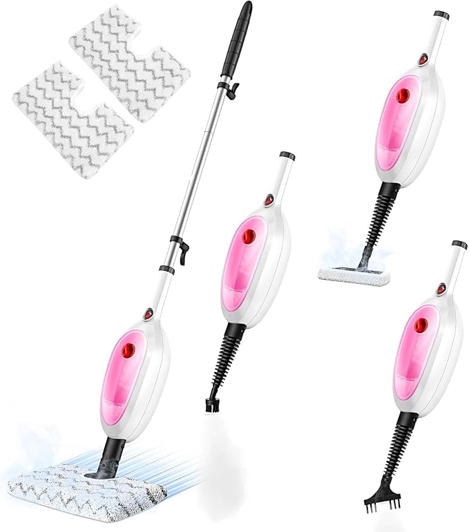 10-in-1 Multipurpose Steam Mop with Detachable Handheld CleanerMulti-Surface Use (Wood Floor/Tile/Window/Clothes/Furniture/Grout) + 2 Pack Dual-Sided Microfiber Mop Pads