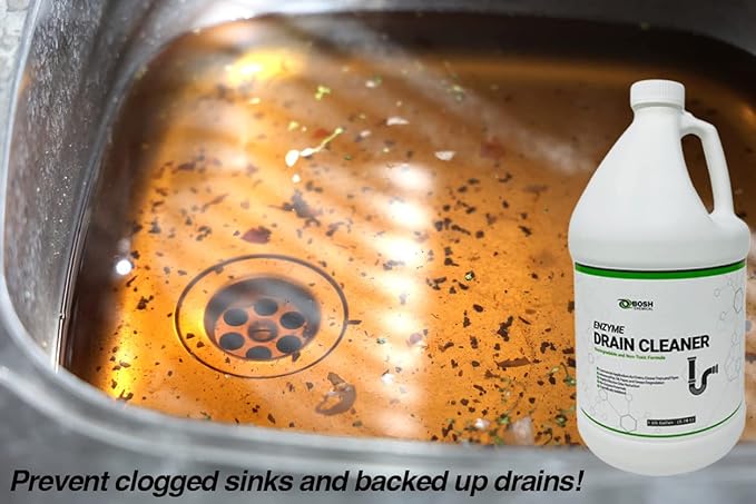 Bosh Chemical Enzyme Drain Cleaner | Attacks Grease Fats and Paper Buildup in Drains Septic Tanks Grease Traps Pipes | Odor Control (1 Gallon)