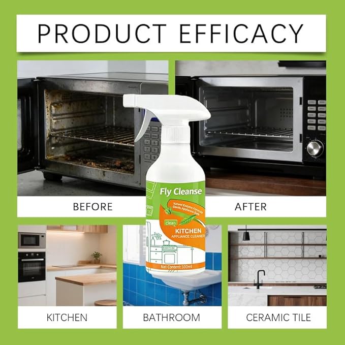 FlyCleanse Spray FlyCleanse Kitchen Cleaner Electrolyzed Ion Kitchen Cleaner Spray Natural Enzyme Formula Liquid Cleaner for Household Appliances &amp Easy Cleaning Solution (3pcs 300ml)