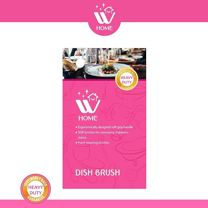 Natural Solution WBM Home Dish Brush 3-Pack Pink Nylon Bristles &amp Handle Kitchen &amp Bathroom Cleaning Brushes