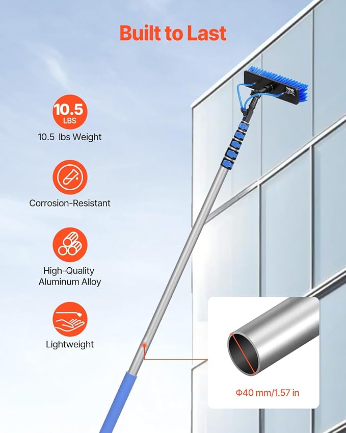 VEVOR Water Fed Pole Kit 36FT Solar Panel Cleaning Pole with Extendable Handle 180° Rotatable Brush Head &amp 65.6FT Hose Household &amp Outdoor Window Cleaner Tool for Caravan Solar Panel Deck