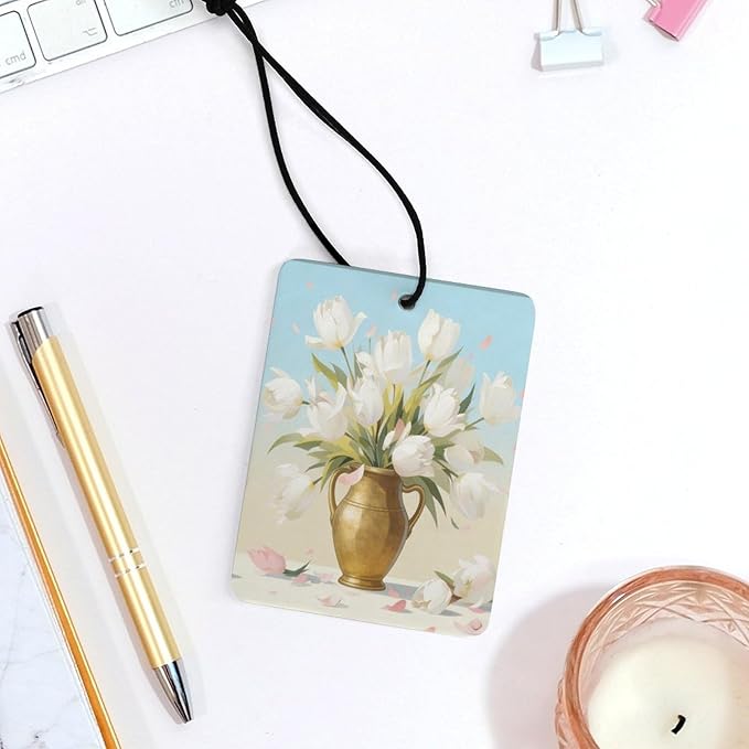 5PCS Car Air Freshener Hanging Personalized Double Sided White Tulip Car Fresheners Long Lasting New Cars Scents Cute Automotive Freshies for Closets Drawers (tea)