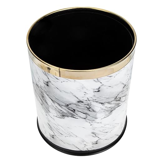 Marbling Wastebasket Plastic Marble Pattern Garbage Can with Mouth Non-Slip Base for Office Home Bathroom Kitchen