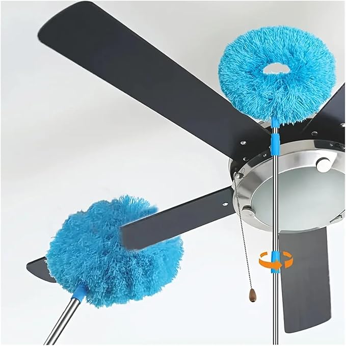 Reusable Microfibre Ceiling Fan Duster Dusting Dust Blade Cleaning Adjustable Length Household Tool(Blue-8PCS)