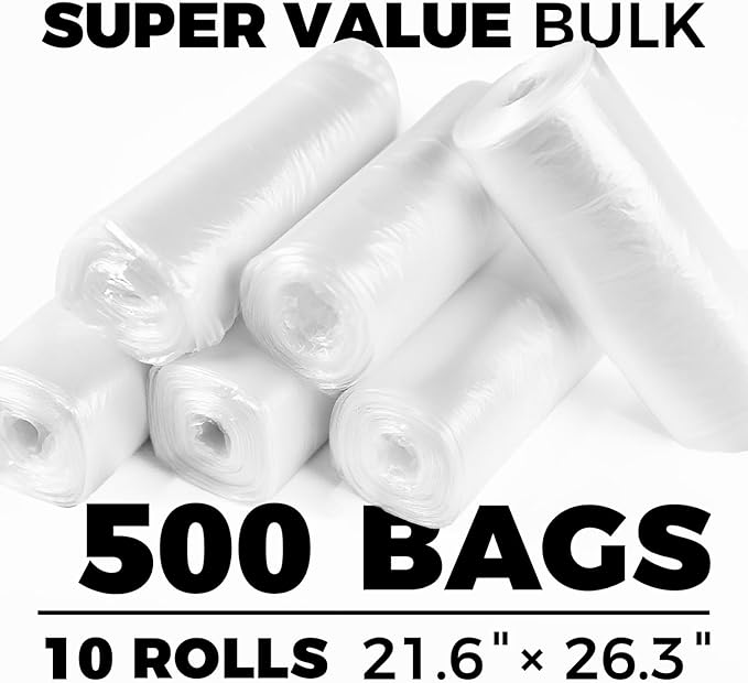 6-8 Gallon Medium Trash Bags 500 Count Super Value Bulk Kitchen Garbage Bags Unscented Clear Wastebasket Bin Liners