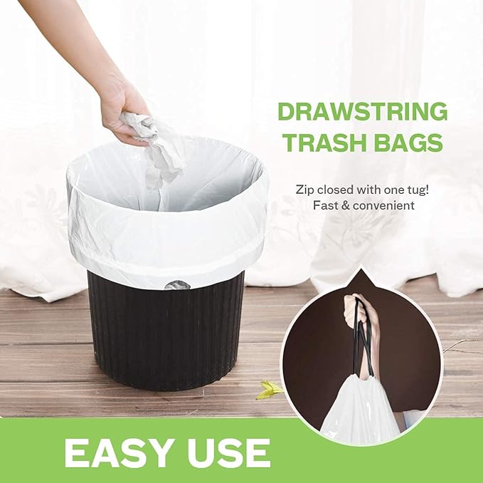 5 Gallon 220pcs Strong Drawstring Trash Bags Garbage Bags by Teivio Bathroom Trash Can Bin Liners Small Plastic Bags for home office kitchen White